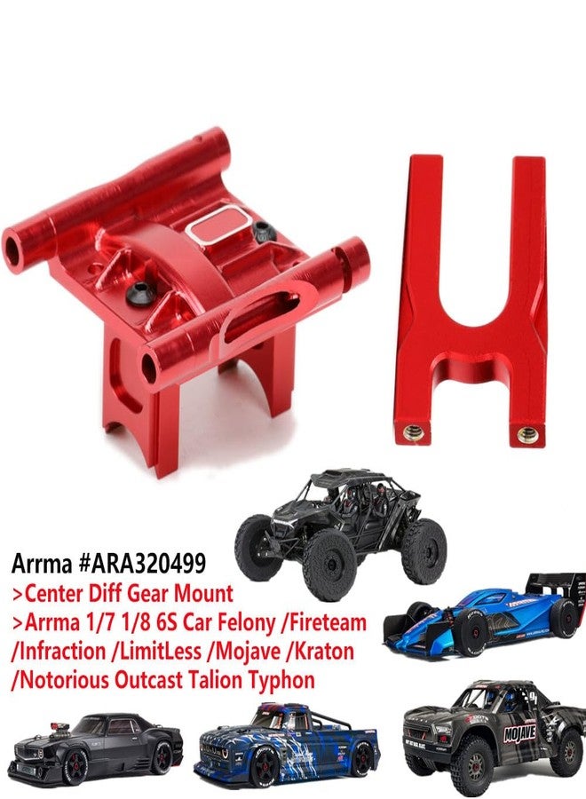 UURCSKY Aluminum Center Diff Cover Mounts Upgrades Part for ARRMA 1/8 Typhon/Kraton/Outcast/Notorious/Talion 6S BLX,1/7 Mojave/Felony/Infraction/Fireteam 6S BLX #ARA320499 (Red) - Image 2